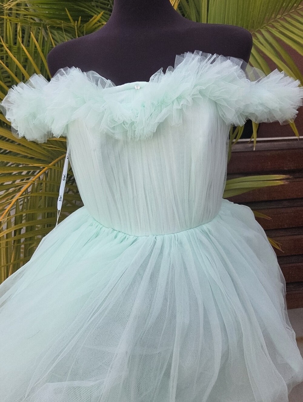 Mac Duggal Off-the-Shoulder High-Low Tulle Gown. - Picture 2 of 8